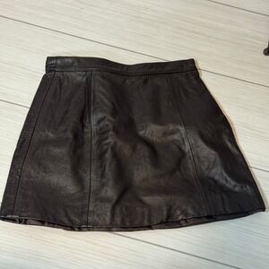 Moda Spiegel Brown Genuine Leather Mini Skirt High Waisted Vintage Dark Academia